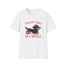 Load image into Gallery viewer, Fastest Thing on 2 Wheels - Funny Dachshund Unisex T-Shirt, Pet Lover Gift, Dog Owner Shirt, Animal Humor Tee, Cute Canine Apparel, IVDD pet