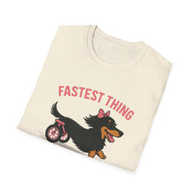 Load image into Gallery viewer, Fastest Thing on 2 Wheels - Funny Dachshund Unisex T-Shirt, Pet Lover Gift, Dog Owner Shirt, Animal Humor Tee, Cute Canine Apparel, IVDD pet