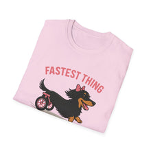 Load image into Gallery viewer, Fastest Thing on 2 Wheels - Funny Dachshund Unisex T-Shirt, Pet Lover Gift, Dog Owner Shirt, Animal Humor Tee, Cute Canine Apparel, IVDD pet