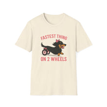Load image into Gallery viewer, Fastest Thing on 2 Wheels - Funny Dachshund Unisex T-Shirt, Pet Lover Gift, Dog Owner Shirt, Animal Humor Tee, Cute Canine Apparel, IVDD pet