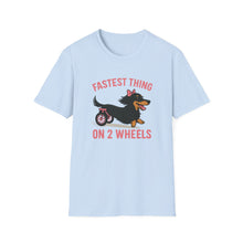 Load image into Gallery viewer, Fastest Thing on 2 Wheels - Funny Dachshund Unisex T-Shirt, Pet Lover Gift, Dog Owner Shirt, Animal Humor Tee, Cute Canine Apparel, IVDD pet