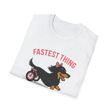 Load image into Gallery viewer, Fastest Thing on 2 Wheels - Funny Dachshund Unisex T-Shirt, Pet Lover Gift, Dog Owner Shirt, Animal Humor Tee, Cute Canine Apparel, IVDD pet