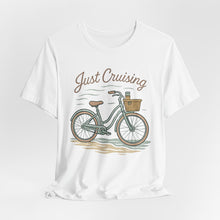 Load image into Gallery viewer, Just Cruising T-shirt, Summer Vibes Tee, Casual Graphic Shirt, Beach Vacation Top, Unisex Jersey Shirt