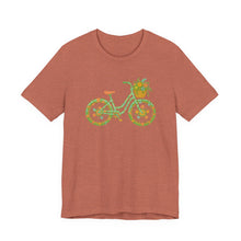 Load image into Gallery viewer, Floral Bicycle Tee | Nature Lover's Short Sleeve Shirt, Perfect for Gardeners, Spring Outfits, Eco-Friendly Gifts, Casual Wear, Birthday