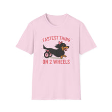 Load image into Gallery viewer, Fastest Thing on 2 Wheels - Funny Dachshund Unisex T-Shirt, Pet Lover Gift, Dog Owner Shirt, Animal Humor Tee, Cute Canine Apparel, IVDD pet
