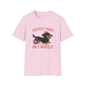 Fastest Thing on 2 Wheels - Funny Dachshund Unisex T-Shirt, Pet Lover Gift, Dog Owner Shirt, Animal Humor Tee, Cute Canine Apparel, IVDD pet