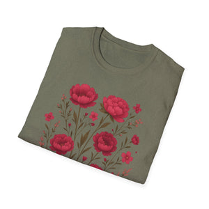 Peonies Floral T-Shirt Floral Illustration Softstyle T-Shirt | Comfortable Everyday Wear, Gift for Plant Lovers, Eco-Friendly Tee, Casual Fashion