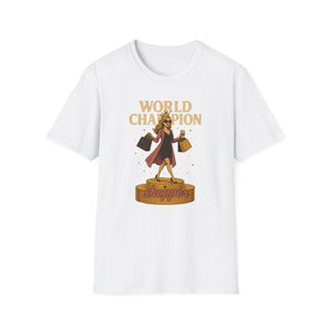 Crowned Fashionista Tee  World Champion Shopper Shirt, Gift for Women Who Love Shopping, Coffee & Sass