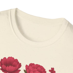 Peonies Floral T-Shirt Floral Illustration Softstyle T-Shirt | Comfortable Everyday Wear, Gift for Plant Lovers, Eco-Friendly Tee, Casual Fashion