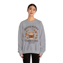 Load image into Gallery viewer, Pumpkin Spice Crewneck Sweatshirt, Cozy Fall Sweatshirt, Autumn Apparel, Thanksgiving Sweatshirt, Sweater Weather Fashion, Gift for [...]
