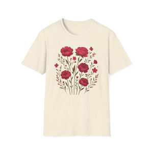 Peonies Floral T-Shirt Floral Illustration Softstyle T-Shirt | Comfortable Everyday Wear, Gift for Plant Lovers, Eco-Friendly Tee, Casual Fashion