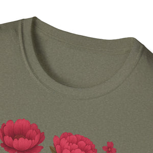 Peonies Floral T-Shirt Floral Illustration Softstyle T-Shirt | Comfortable Everyday Wear, Gift for Plant Lovers, Eco-Friendly Tee, Casual Fashion