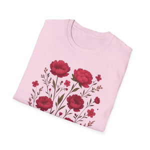 Peonies Floral T-Shirt Floral Illustration Softstyle T-Shirt | Comfortable Everyday Wear, Gift for Plant Lovers, Eco-Friendly Tee, Casual Fashion
