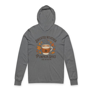 Sweater Weather Pumpkin Spice Hoodie, Cozy Fall Apparel, Unisex Long Sleeve Tee, Autumn Fashion, Gift for Coffee Lovers