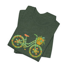 Load image into Gallery viewer, Floral Bicycle Tee | Nature Lover's Short Sleeve Shirt, Perfect for Gardeners, Spring Outfits, Eco-Friendly Gifts, Casual Wear, Birthday
