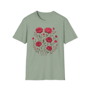 Peonies Floral T-Shirt Floral Illustration Softstyle T-Shirt | Comfortable Everyday Wear, Gift for Plant Lovers, Eco-Friendly Tee, Casual Fashion