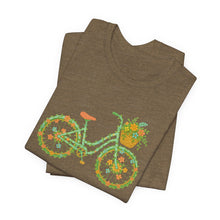 Load image into Gallery viewer, Floral Bicycle Tee | Nature Lover's Short Sleeve Shirt, Perfect for Gardeners, Spring Outfits, Eco-Friendly Gifts, Casual Wear, Birthday
