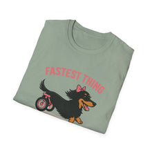 Load image into Gallery viewer, Fastest Thing on 2 Wheels - Funny Dachshund Unisex T-Shirt, Pet Lover Gift, Dog Owner Shirt, Animal Humor Tee, Cute Canine Apparel, IVDD pet
