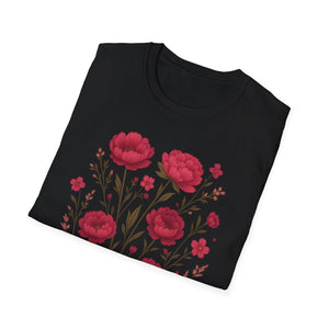 Peonies Floral T-Shirt Floral Illustration Softstyle T-Shirt | Comfortable Everyday Wear, Gift for Plant Lovers, Eco-Friendly Tee, Casual Fashion