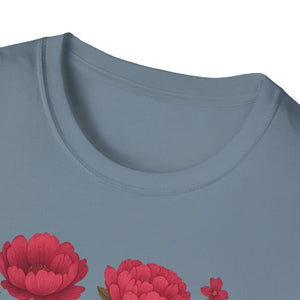 Peonies Floral T-Shirt Floral Illustration Softstyle T-Shirt | Comfortable Everyday Wear, Gift for Plant Lovers, Eco-Friendly Tee, Casual Fashion