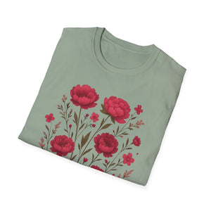 Peonies Floral T-Shirt Floral Illustration Softstyle T-Shirt | Comfortable Everyday Wear, Gift for Plant Lovers, Eco-Friendly Tee, Casual Fashion