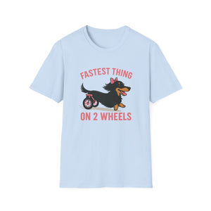 Fastest Thing on 2 Wheels - Funny Dachshund Unisex T-Shirt, Pet Lover Gift, Dog Owner Shirt, Animal Humor Tee, Cute Canine Apparel, IVDD pet