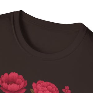 Peonies Floral T-Shirt Floral Illustration Softstyle T-Shirt | Comfortable Everyday Wear, Gift for Plant Lovers, Eco-Friendly Tee, Casual Fashion