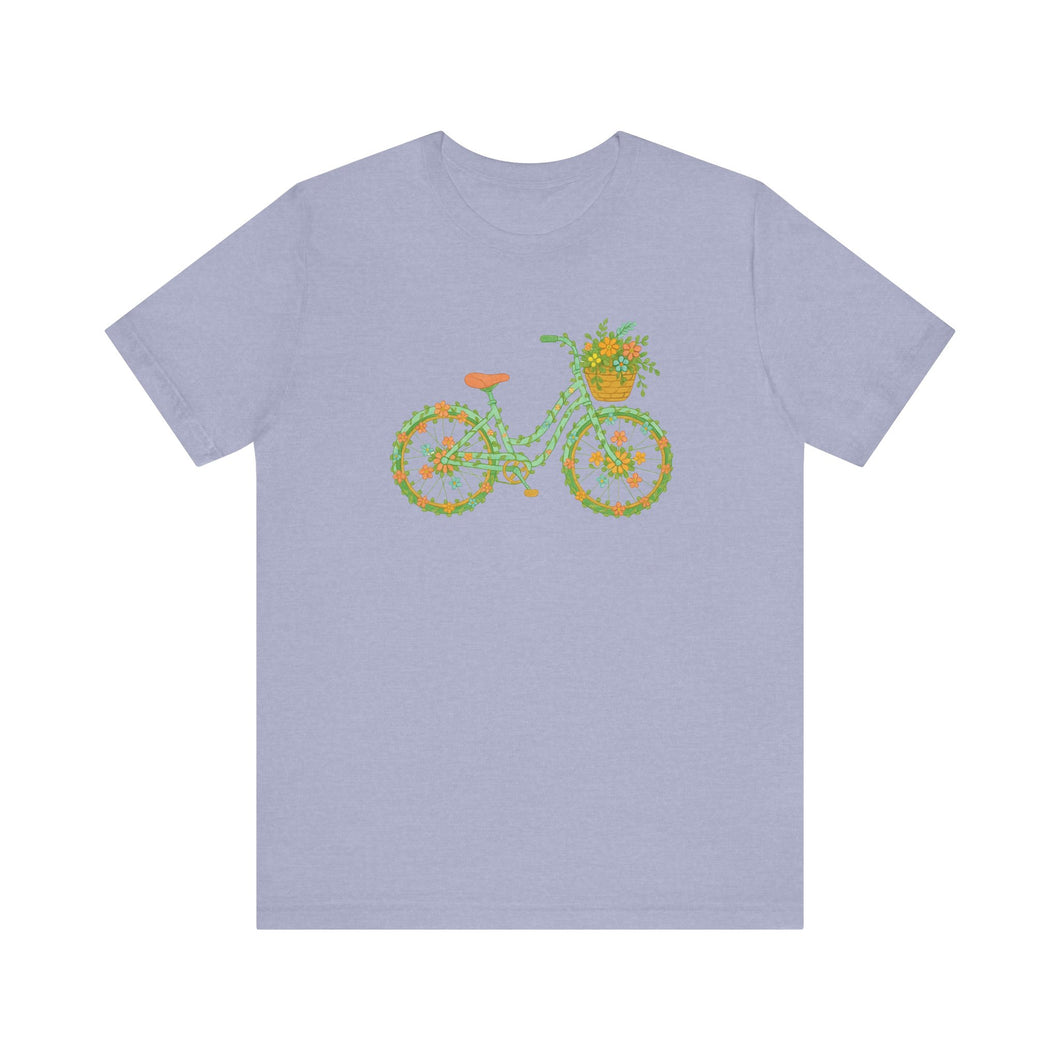 Floral Bicycle Tee | Nature Lover's Short Sleeve Shirt, Perfect for Gardeners, Spring Outfits, Eco-Friendly Gifts, Casual Wear, Birthday