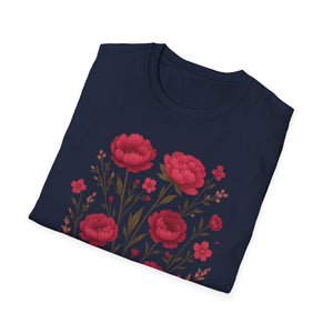 Peonies Floral T-Shirt Floral Illustration Softstyle T-Shirt | Comfortable Everyday Wear, Gift for Plant Lovers, Eco-Friendly Tee, Casual Fashion