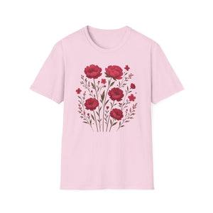 Peonies Floral T-Shirt Floral Illustration Softstyle T-Shirt | Comfortable Everyday Wear, Gift for Plant Lovers, Eco-Friendly Tee, Casual Fashion
