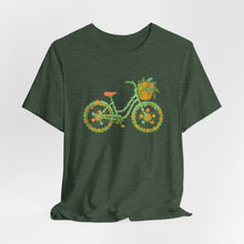 Load image into Gallery viewer, Floral Bicycle Tee | Nature Lover's Short Sleeve Shirt, Perfect for Gardeners, Spring Outfits, Eco-Friendly Gifts, Casual Wear, Birthday
