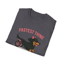 Load image into Gallery viewer, Fastest Thing on 2 Wheels - Funny Dachshund Unisex T-Shirt, Pet Lover Gift, Dog Owner Shirt, Animal Humor Tee, Cute Canine Apparel, IVDD pet
