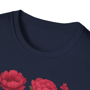 Peonies Floral T-Shirt Floral Illustration Softstyle T-Shirt | Comfortable Everyday Wear, Gift for Plant Lovers, Eco-Friendly Tee, Casual Fashion