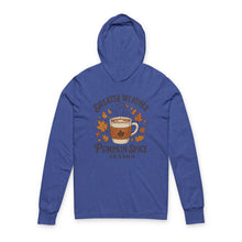 Load image into Gallery viewer, Sweater Weather Pumpkin Spice Hoodie, Cozy Fall Apparel, Unisex Long Sleeve Tee, Autumn Fashion, Gift for Coffee Lovers
