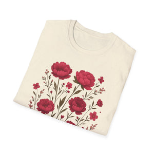 Peonies Floral T-Shirt Floral Illustration Softstyle T-Shirt | Comfortable Everyday Wear, Gift for Plant Lovers, Eco-Friendly Tee, Casual Fashion