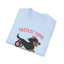 Load image into Gallery viewer, Fastest Thing on 2 Wheels - Funny Dachshund Unisex T-Shirt, Pet Lover Gift, Dog Owner Shirt, Animal Humor Tee, Cute Canine Apparel, IVDD pet
