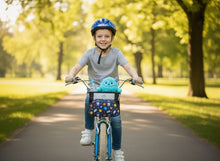 Load image into Gallery viewer, Tote &amp; Kari Kids Bike Basket with Cup Holder ∣ Waterproof &amp; Durable Accessories ∣ Children&#39;s Front Handlebar Bag ∣ Rugged Zipper Pocket, Fits Girls, Boys, Kids &amp; Adult Bicycles &amp; Scooters Unicorn, Space, Axolotl, Paris Patterns
