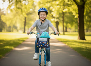 Tote & Kari Kids Bike Basket with Cup Holder ∣ Waterproof & Durable Accessories ∣ Children's Front Handlebar Bag ∣ Rugged Zipper Pocket, Fits Girls, Boys, Kids & Adult Bicycles & Scooters Unicorn, Space, Axolotl, Paris Patterns