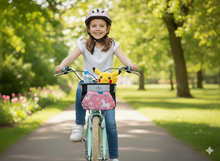 Load image into Gallery viewer, Tote &amp; Kari Kids Bike Basket with Cup Holder ∣ Waterproof &amp; Durable Accessories ∣ Children&#39;s Front Handlebar Bag ∣ Rugged Zipper Pocket, Fits Girls, Boys, Kids &amp; Adult Bicycles &amp; Scooters Unicorn, Space, Axolotl, Paris Patterns
