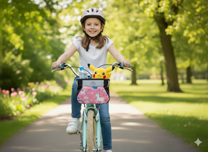 Tote & Kari Kids Bike Basket with Cup Holder ∣ Waterproof & Durable Accessories ∣ Children's Front Handlebar Bag ∣ Rugged Zipper Pocket, Fits Girls, Boys, Kids & Adult Bicycles & Scooters Unicorn, Space, Axolotl, Paris Patterns