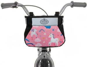 Tote & Kari Kids Bike Basket with Cup Holder ∣ Waterproof & Durable Accessories ∣ Children's Front Handlebar Bag ∣ Rugged Zipper Pocket, Fits Girls, Boys, Kids & Adult Bicycles & Scooters Unicorn, Space, Axolotl, Paris Patterns