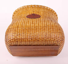 Load image into Gallery viewer, Tote &amp; Kari Bicycle Basket Made for Front Handlebar of Adult Beach Cruiser Bike it has a Cup Holder -Classic Vintage Style Handmade Natural Woven Rattan Wicker Also fits Scooter Quick Detachable. - Tote &amp; Kari 
