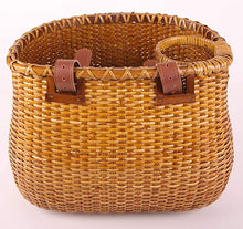 Load image into Gallery viewer, Tote &amp; Kari Bicycle Basket Made for Front Handlebar of Adult Beach Cruiser Bike it has a Cup Holder -Classic Vintage Style Handmade Natural Woven Rattan Wicker Also fits Scooter Quick Detachable. - Tote &amp; Kari 
