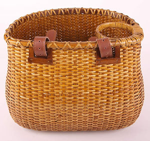 Tote & Kari Bicycle Basket Made for Front Handlebar of Adult Beach Cruiser Bike it has a Cup Holder -Classic Vintage Style Handmade Natural Woven Rattan Wicker Also fits Scooter Quick Detachable. - Tote & Kari 